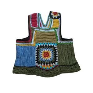 Handmade granny square crochet sweater patchwork style boho hippie festival S/M